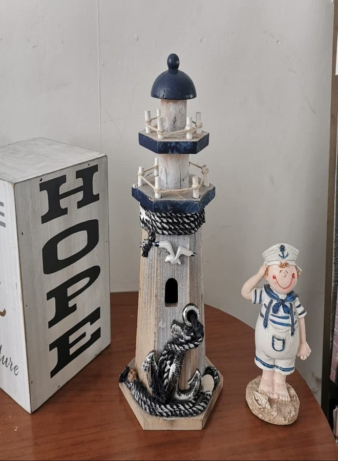 WHY DECOR Lighthouse Decor Nautical Decoration Wood Light House Figurine Beach House Coastal Decor Table Ocean Seaside Theme Home Lake House Bathroom Shelf Centerpiece 10.25" Blue - Image 5